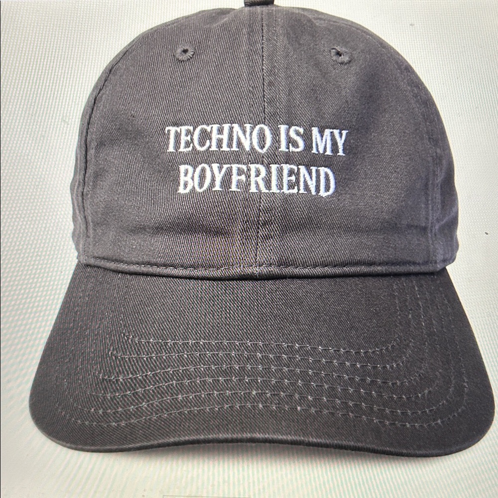 Black 'Techno is My Boyfriend' Cap Hat from IDEA